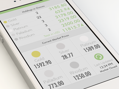 Precious Metals App app interface ios metals ui utility