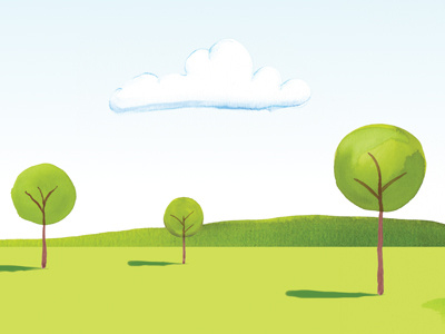 Stylised trees and clouds clouds illustration trees