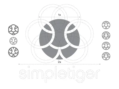 Logo Design Construction for SimpleTiger brandmark construction design divine guidelines guides illustration lines logo mark simple tiger typography