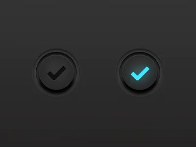 Dark UI Button black button check cyan dark glow gray ui user interface