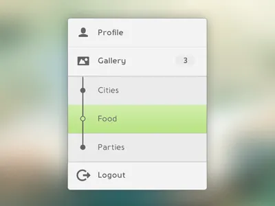 Menu (Rebound) accordion clean dropdown expanded gallery icons interface list menu nav navigation rebound ui ux vertical