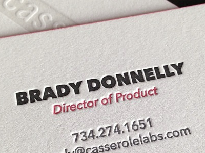 Casserole Labs business cards 4 colors blind deboss eggshell letterpress neenah paper painted edges