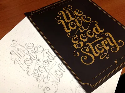 We Love a Good Story brow dotted gold love pencil script sketch story texture vector we