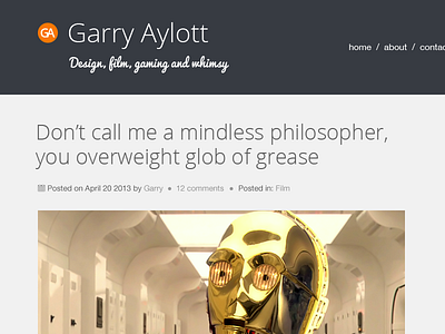 Personal blog - top section blog design star wars typography wordpress