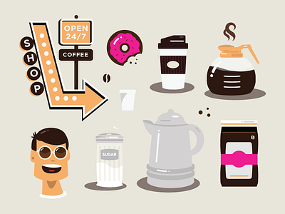 Coffee Service coffee creamer donut icons illustration infographic mug pot shop sign stephen catapano sugar