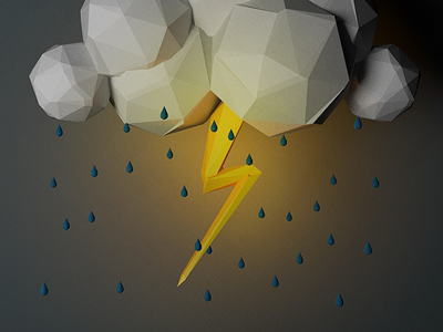 Low-Poly Lightning 3d c4d clouds lightning low poly rain storm