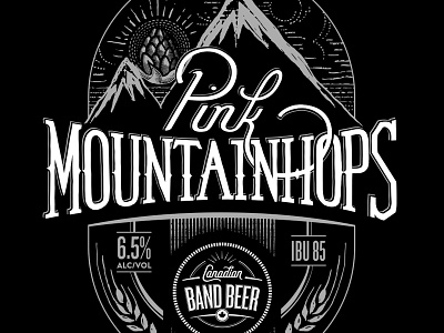 Pink Mountaintops beer label hand lettered illustration typography