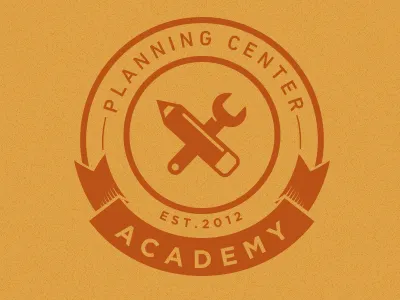 Planning Center Academy Branding banner branding concept crest icon internship logo pencil tools