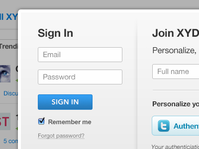 Signup Lightbox join lightbox modal sign in social media