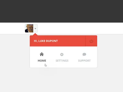 Nav Dropdown avatar drop down flat header home hover icon navigation power settings support