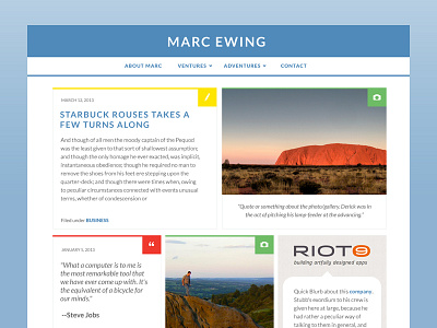 Personal News/Blog Design blog color icons lato masonry