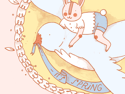 Springtime wallpaper birds brush bunnies cartoon childrens cute digital easter flowers illustration ink pastels spring tuesday bassen wallpaper