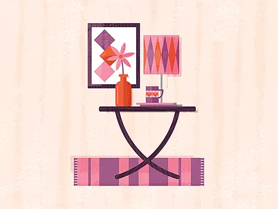 Mid-Century Living – Table v02 coffee color cute dangerdom dominic flask flat flower fun geometry illustration lamp mid century modern table texture vase