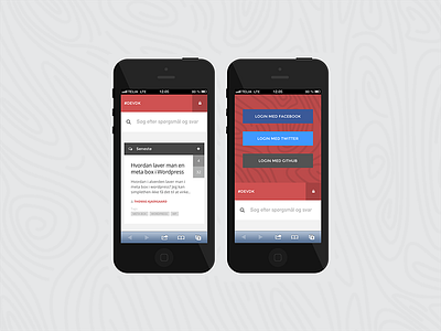 devdk - danish developer community ( Mobile version ) buttons facebook flat github icons iphone links lock login logo mobile name red searchbar tags texture twitter