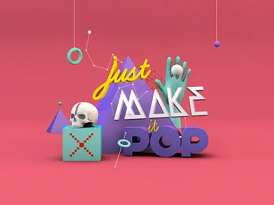 JustMakeItPop 3d c4d circle gloss hand make plastic pop relief skull square type