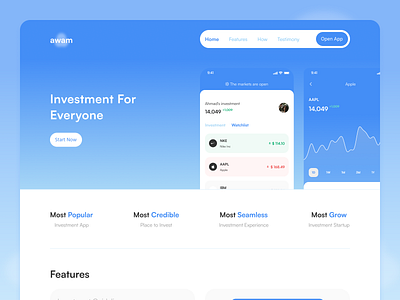 awam • Invest App • Landing Page blue finance invest ios ui user interface ux website