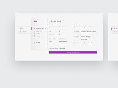 Student details education website student ui ux