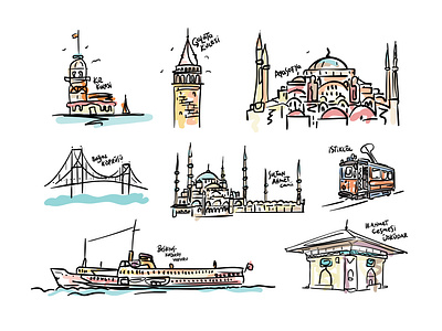 Line İstanbul brush graphic design illustration istanbul landmarks line illustration pen drawing