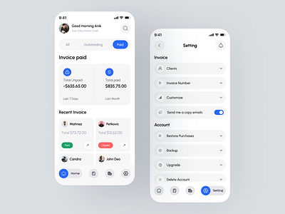 Invoice Maker App android app app design billing clean design fireart green invoice ios light management mobile mobile app payment product saas ui ux