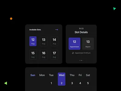 Appointment Booking App Components app component app design appointment booking app calendar component dark ui dashboard minimal ui ui ux design