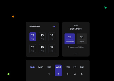 Appointment Booking App Components app component app design appointment booking app calendar component dark ui dashboard minimal ui ui ux design