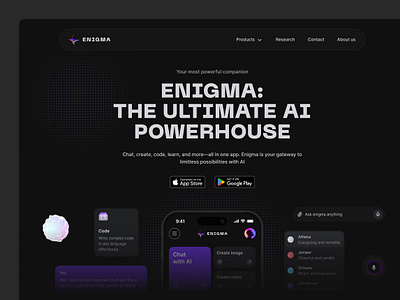 Enigma - AI chat app | Landing page design ai ai app ai chat branding figma landing page marketing website ui ux website design