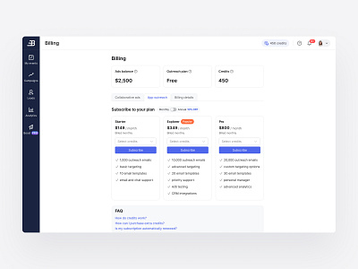 Billing | Web app design billing billing design outreach campaigns plans saas saasbilling saasdesign subscription design subscriptionplans ui ux uxoptimization uxui webapp webappdesign webplatform webplatformdesign