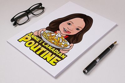 Cartoon Portrait of a Cute Girl with a Plate of Poutine cartoon cartoon portrait cartoonist cartoonsaz character design cute girl illustration logo palte portrait poutin