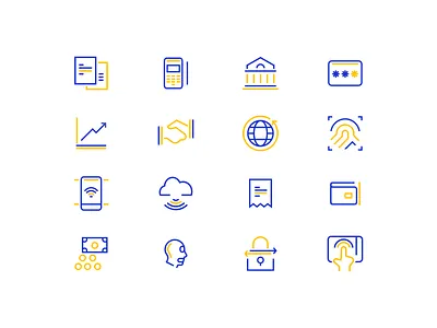 Visa Icons agrib blue design system digital financial financial icons icon icon designer icon library iconography icons line line art line icons lineart payment payments professional visa yellow