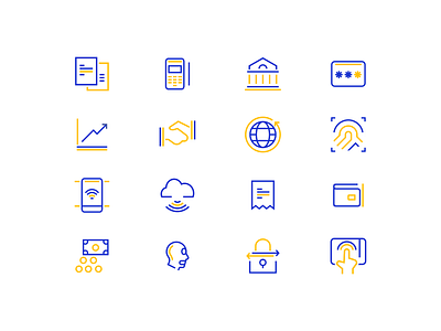 Visa Icons agrib blue design system digital financial financial icons icon icon designer icon library iconography icons line line art line icons lineart payment payments professional visa yellow