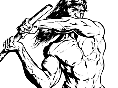 A Thief, A Reaver, A Slayer axe barbarian bw conan pen ink sketch