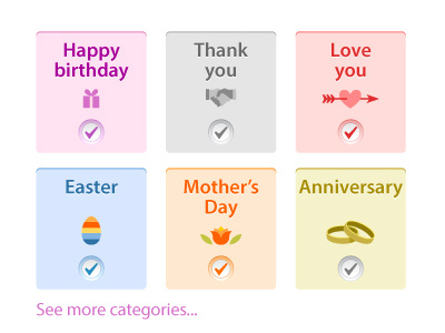 Greeting Card Categories design egg flower gift handshake heart icons illustration rings ui web