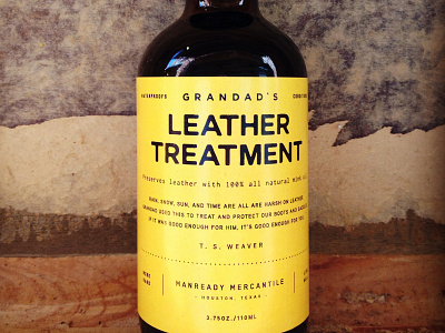 Grandad's Leather Treatment black bottle leather minimal packaging typography vintage yellow