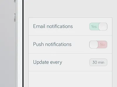 Settings app buttons interface ios iphone phone settings slider switches