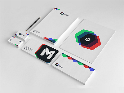 MobNow Stationery blue business card folder green hexagon letterhead mobile mockup mockup stationery press red rgb stationery studio white