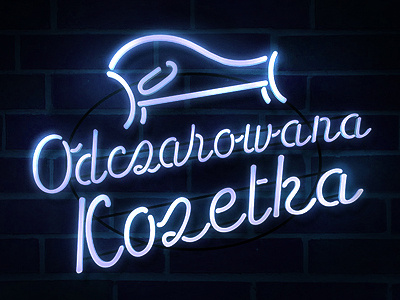 Disenchantment couch blue brick glow neon poland simple typography wall zalot