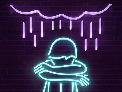 Why we feel bad blue brick glow neon poland simple typography wall zalot