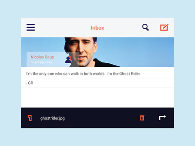 Email from Johnny Blaze app blue cage flat ghost inbox mail nicolas orange rebound rider widget