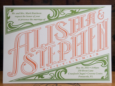 Wedding Invite green invite lettering pink wedding