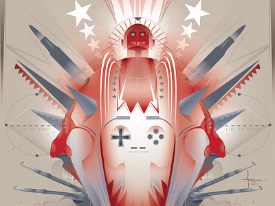 PLAYED in the USA © Orlando Arocena 2013 adobe illustrator child dangerous faces gaming guns orlando arocena robot skull spikes vector violence