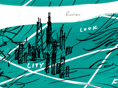 Illustrated Map, WIP city illustration line map mind map pen road type