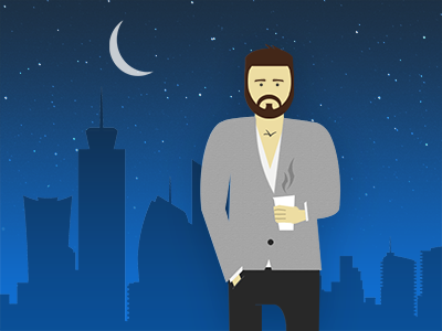 self portrait blue city coffee illustration moon night portrait self sky skyline stars
