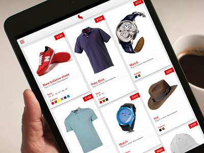 Shopping grid view app buy clean clothes detail fashion grid ios ipad list price product shirt shopping tag ui view