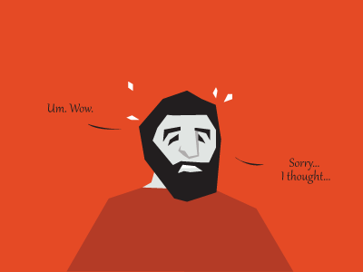 Um. Wow. awkward beard character comic illustration nervous sorry um wow