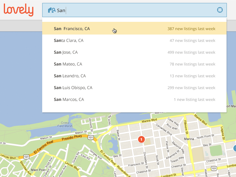 Lovely search apartment design dropdown functionality interface livelovely lovely product search typeahead ui ux web
