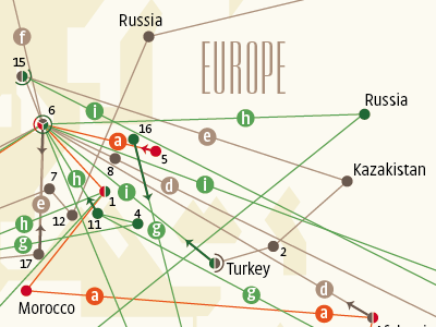 Bond's movies bond crockhaus infographic james lines map mapping matteo movie riva trip world