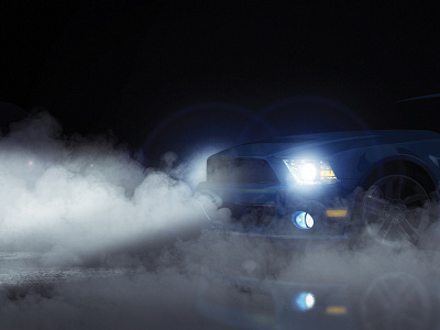 Lighting Scene 3d blue dark headlights lighting mustang render smoke