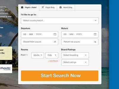 Holiday Search depature flight flights form hotel ratings return rooms search