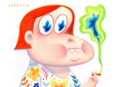 A colorfull smoking. character color pencils. girl ssebong