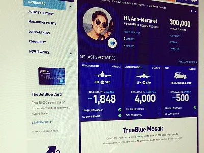 JetBlue TrueBlue activity airline art dashboard design direction history jetblue loyalty points trueblue